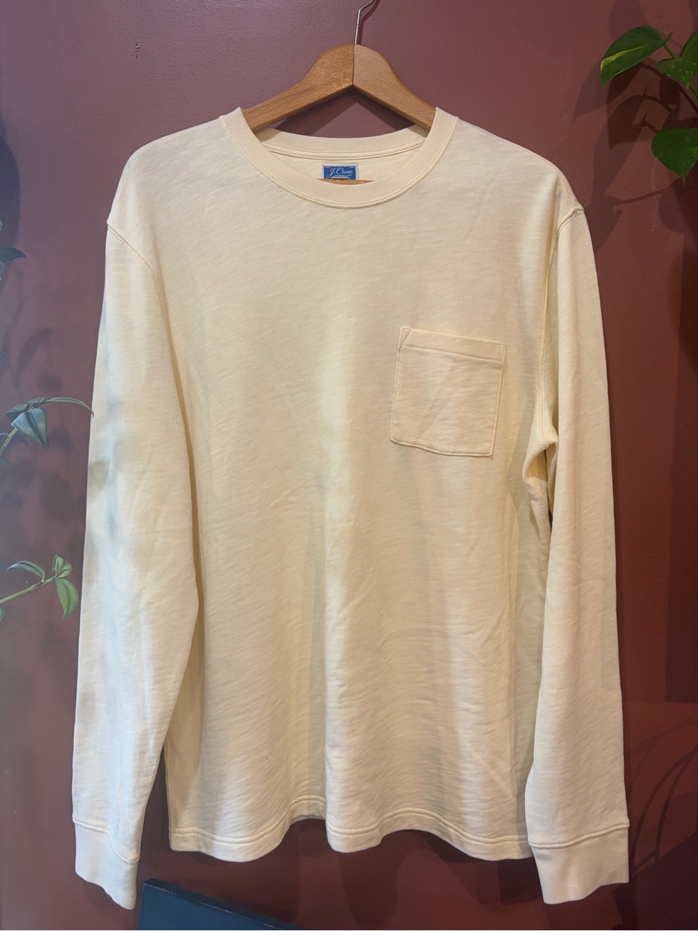 J. Crew Cream Long-Sleeve Crewneck Pocket Tee Buttercream 100% Cotton